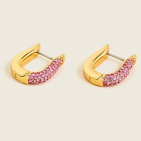 J. Crew Pink Pavé Hoop Earrings - Picture 1 of 3